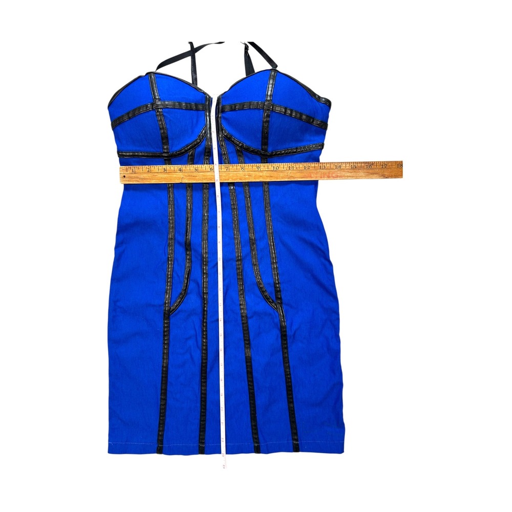 Body Central Royal Blue Faux Leather Trim Halter Bodycon Mini Dress Small - Picture 6 of 10